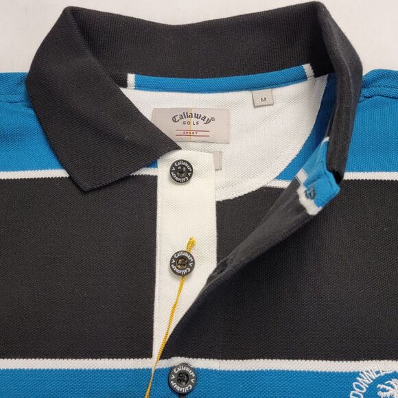 Callaway Mens Golf Polo Shirt Sz M Black Turquoise Pique Cotton Short Sleeve New - Picture 6 of 16